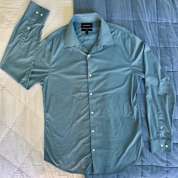 ✨ Bonobos Slim Fit Long Sleeve Shirt 🩵 Grid Check | Size L (Long) - Picture 5 of 12